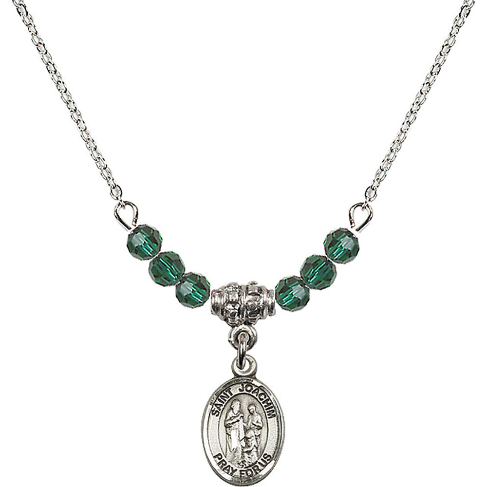 Sterling Silver Saint Joachim Birthstone Necklace with Emerald Beads - 9348