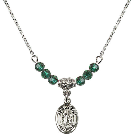 Sterling Silver Saint Joachim Birthstone Necklace with Emerald Beads - 9348