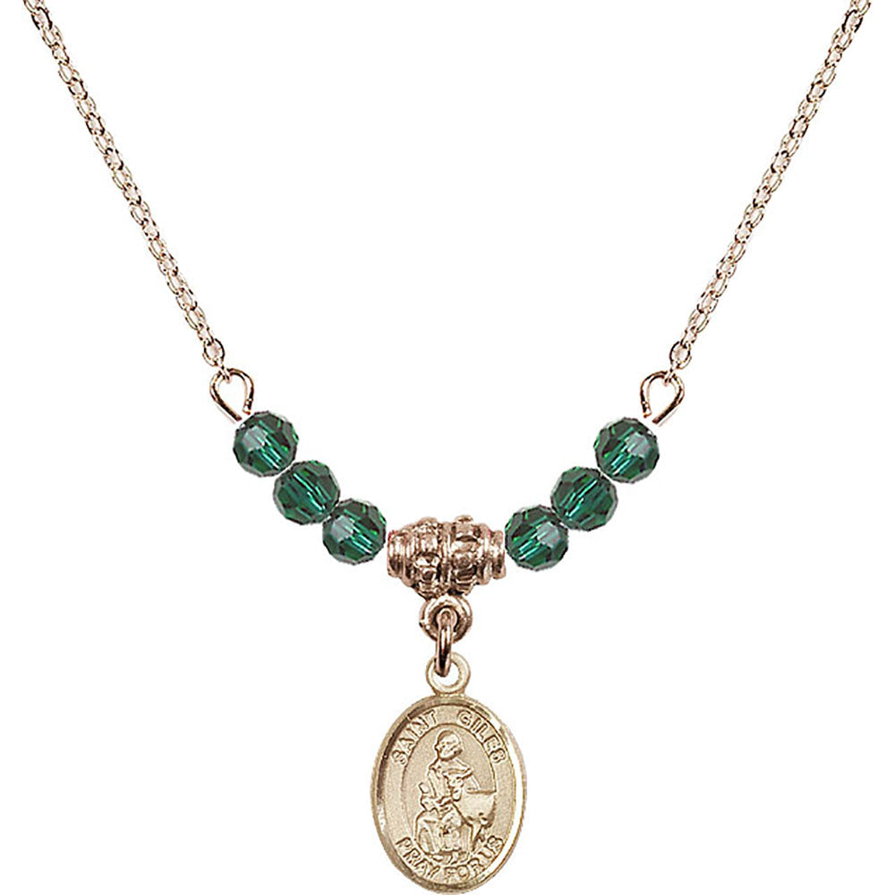14kt Gold Filled Saint Giles Birthstone Necklace with Emerald Beads - 9349