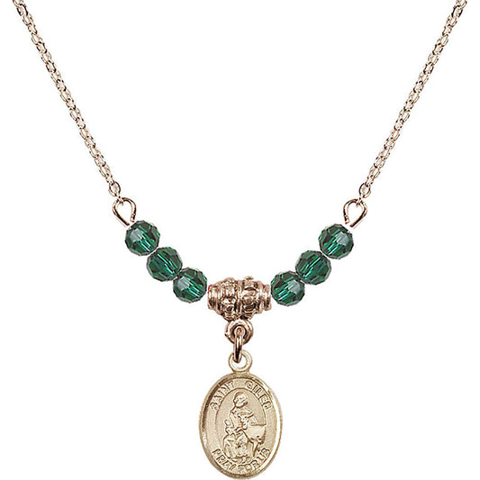14kt Gold Filled Saint Giles Birthstone Necklace with Emerald Beads - 9349