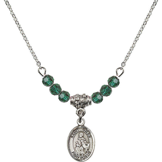 Sterling Silver Saint Giles Birthstone Necklace with Emerald Beads - 9349