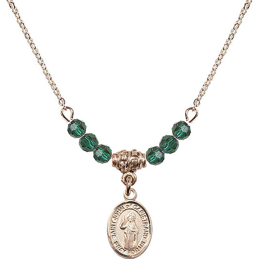 14kt Gold Filled Saint John of Capistrano Birthstone Necklace with Emerald Beads - 9350