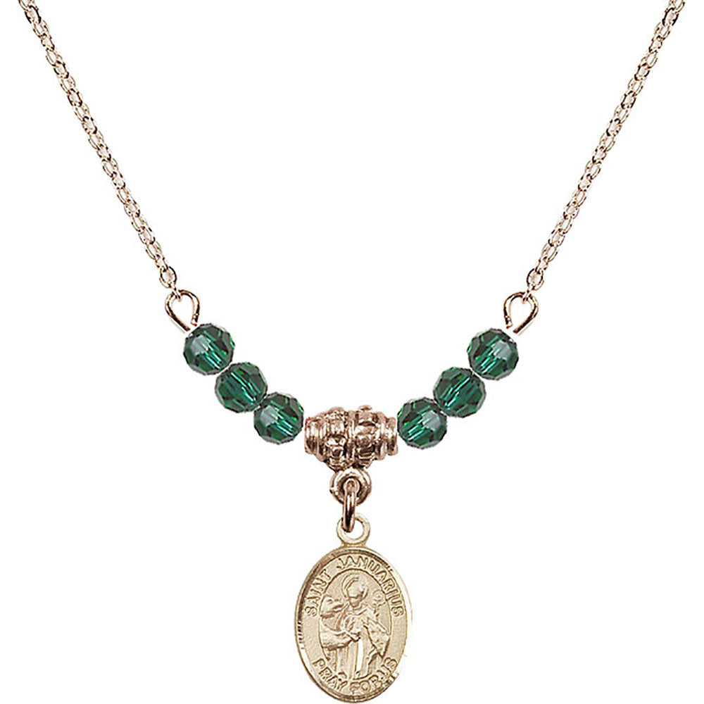 14kt Gold Filled Saint Januarius Birthstone Necklace with Emerald Beads - 9351