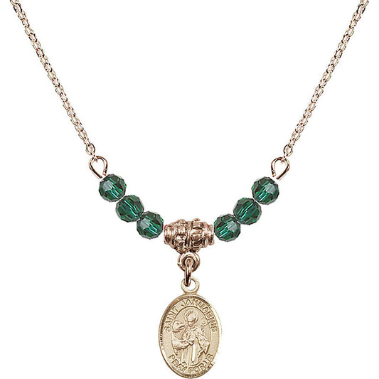 14kt Gold Filled Saint Januarius Birthstone Necklace with Emerald Beads - 9351