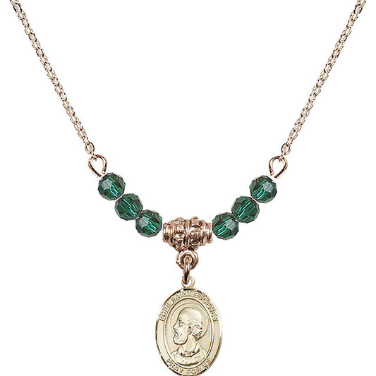 14kt Gold Filled Pope Saint Eugene I Birthstone Necklace with Emerald Beads - 9352