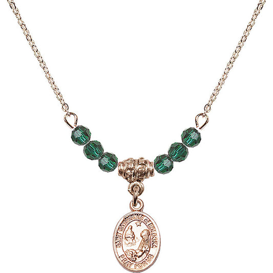 14kt Gold Filled Saint Catherine of Bologna Birthstone Necklace with Emerald Beads - 9354