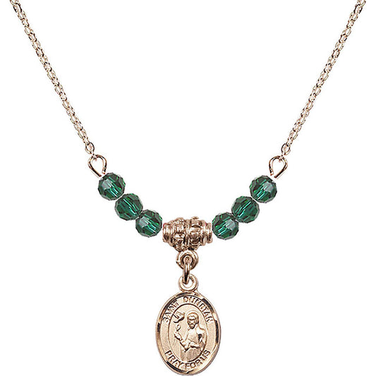 14kt Gold Filled Saint Dunstan Birthstone Necklace with Emerald Beads - 9355