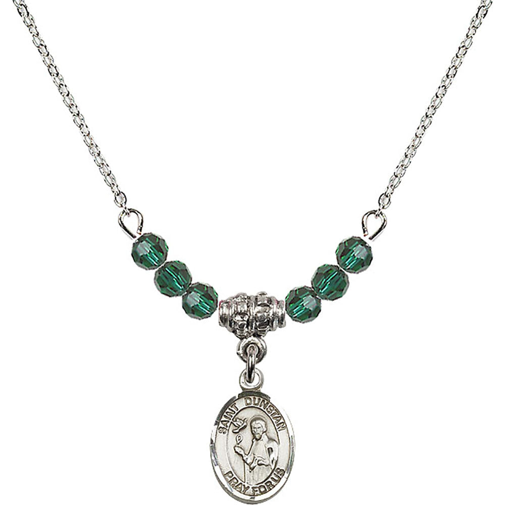 Sterling Silver Saint Dunstan Birthstone Necklace with Emerald Beads - 9355