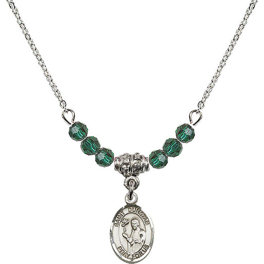 Sterling Silver Saint Dunstan Birthstone Necklace with Emerald Beads - 9355