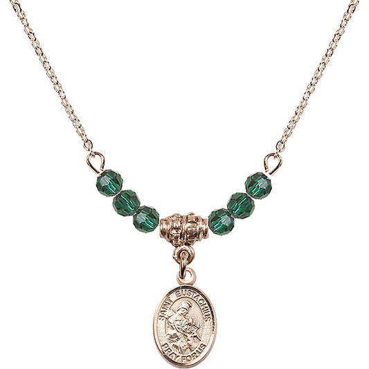 14kt Gold Filled Saint Eustachius Birthstone Necklace with Emerald Beads - 9356