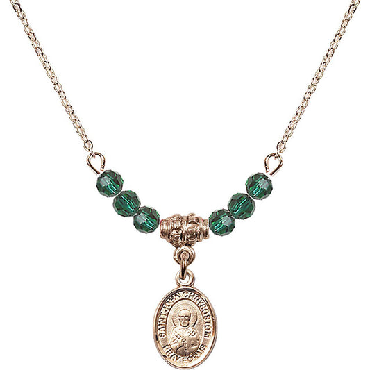 14kt Gold Filled Saint John Licci Birthstone Necklace with Emerald Beads - 9358