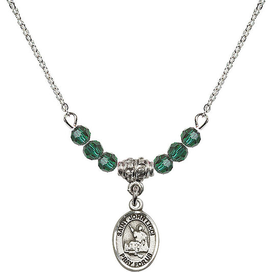 Sterling Silver Saint John Licci Birthstone Necklace with Emerald Beads - 9358