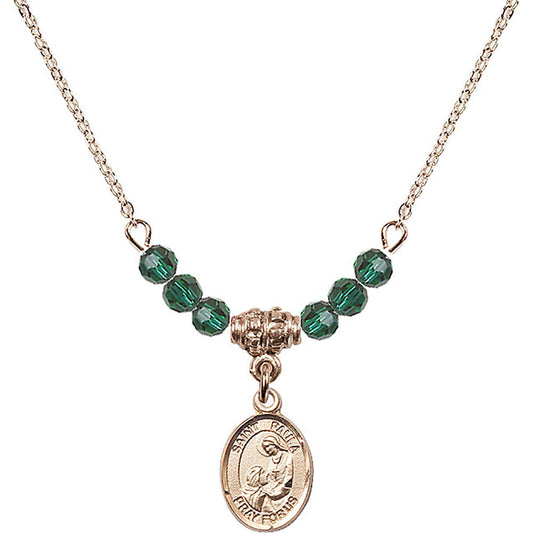 14kt Gold Filled Saint Paula Birthstone Necklace with Emerald Beads - 9359