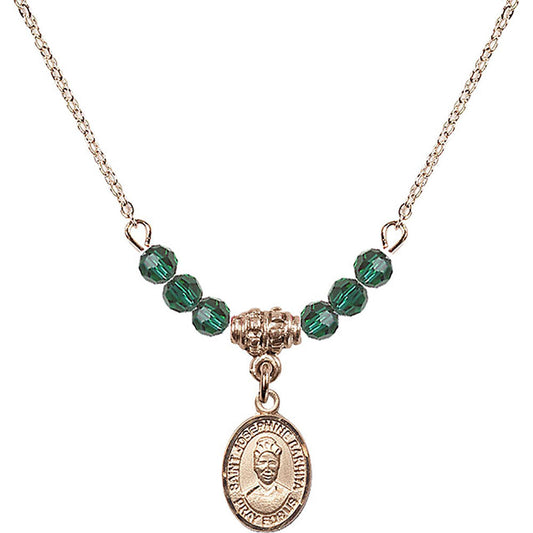14kt Gold Filled Saint Josephine Bakhita Birthstone Necklace with Emerald Beads - 9360