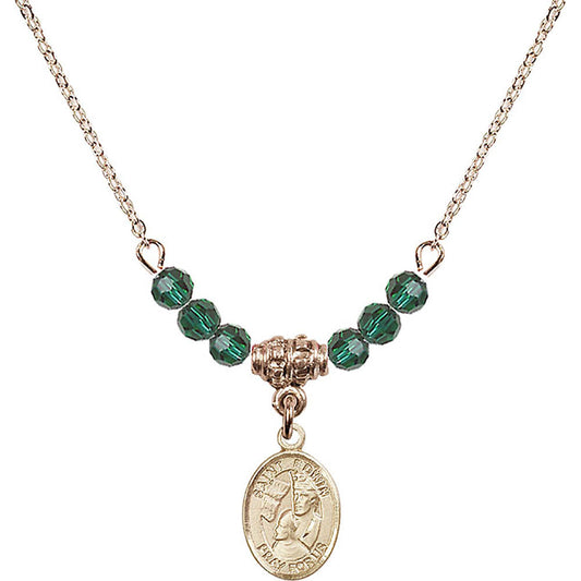 14kt Gold Filled Saint Edwin Birthstone Necklace with Emerald Beads - 9361