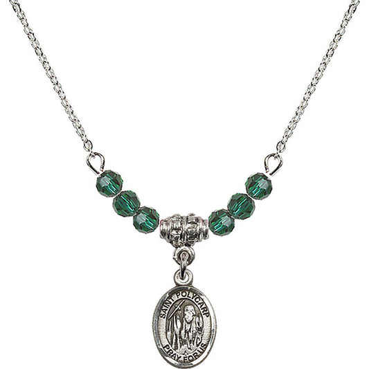 Sterling Silver Saint Polycarp of Smyrna Birthstone Necklace with Emerald Beads - 9363