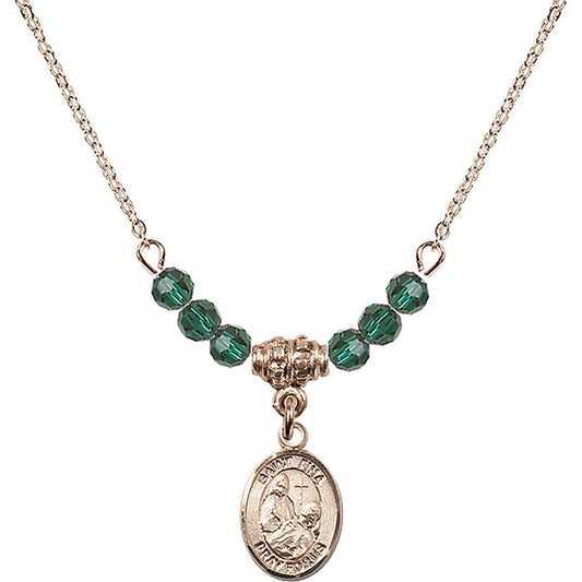 14kt Gold Filled Saint Fina Birthstone Necklace with Emerald Beads - 9364
