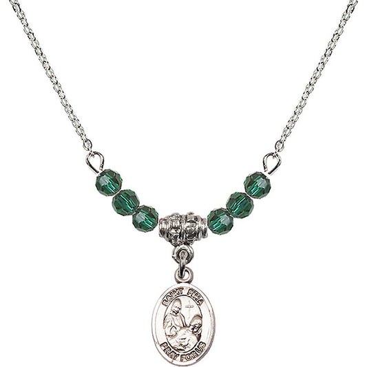 Sterling Silver Saint Fina Birthstone Necklace with Emerald Beads - 9364