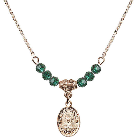 14kt Gold Filled Saint Frances of Rome Birthstone Necklace with Emerald Beads - 9365
