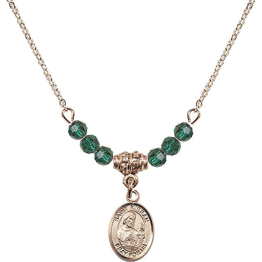 14kt Gold Filled Saint Kieran Birthstone Necklace with Emerald Beads - 9367