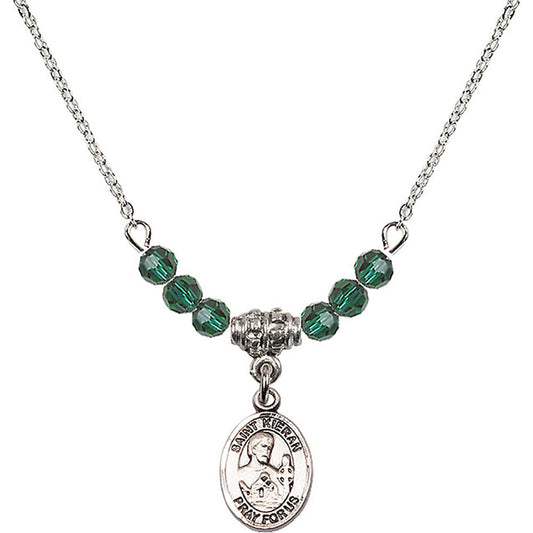 Sterling Silver Saint Kieran Birthstone Necklace with Emerald Beads - 9367