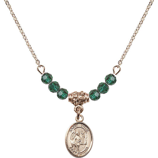 14kt Gold Filled Saint Vitus Birthstone Necklace with Emerald Beads - 9368
