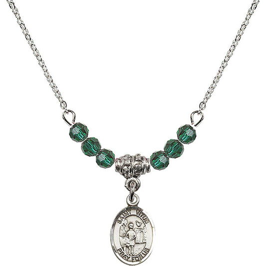 Sterling Silver Saint Vitus Birthstone Necklace with Emerald Beads - 9368