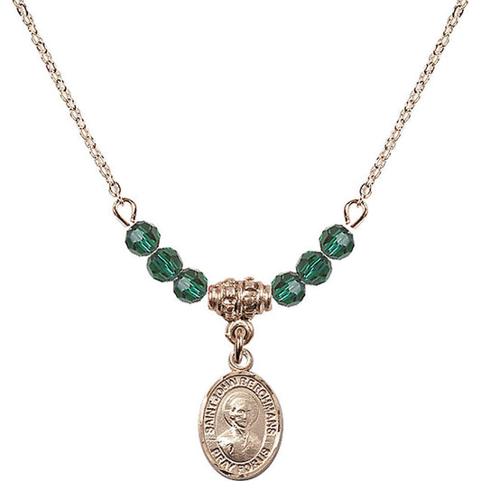 14kt Gold Filled Saint John Berchmans Birthstone Necklace with Emerald Beads - 9370