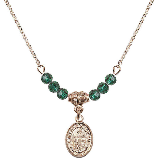 14kt Gold Filled Saint Juliana of Cumae Birthstone Necklace with Emerald Beads - 9372