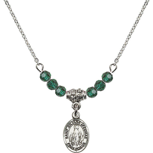 Sterling Silver Saint Juliana of Cumae Birthstone Necklace with Emerald Beads - 9372