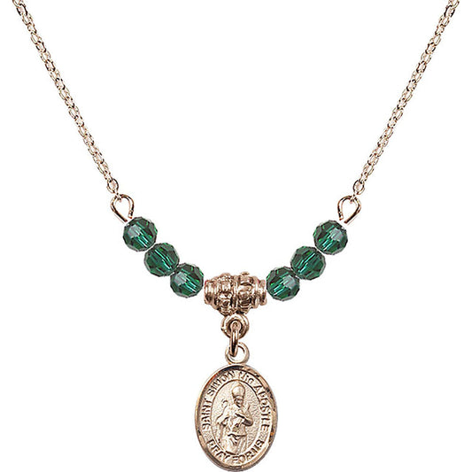 14kt Gold Filled Saint Simon the Apostle Birthstone Necklace with Emerald Beads - 9375