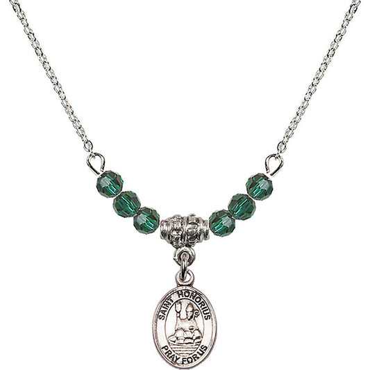 Sterling Silver Saint Honorius of Amiens Birthstone Necklace with Emerald Beads - 9376