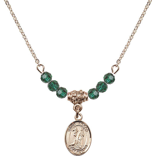 14kt Gold Filled Saint Rocco Birthstone Necklace with Emerald Beads - 9377