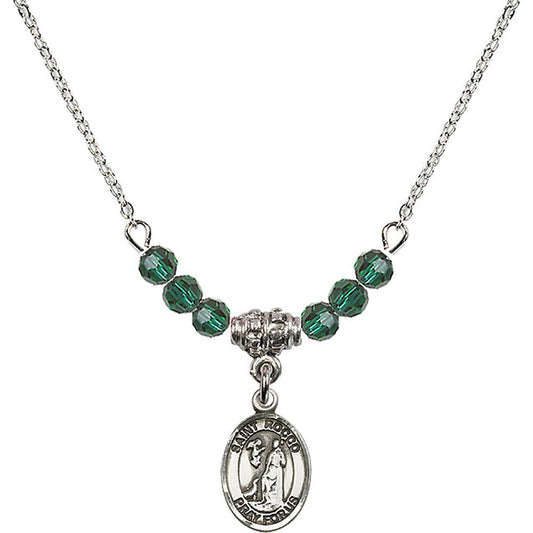 Sterling Silver Saint Rocco Birthstone Necklace with Emerald Beads - 9377