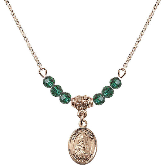 14kt Gold Filled Saint Marina Birthstone Necklace with Emerald Beads - 9379