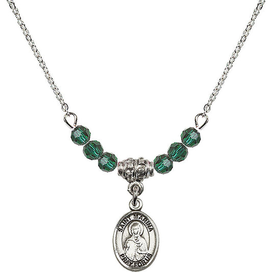 Sterling Silver Saint Marina Birthstone Necklace with Emerald Beads - 9379