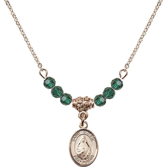 14kt Gold Filled Saint Theodora Birthstone Necklace with Emerald Beads - 9382