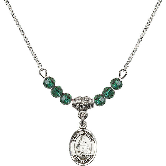 Sterling Silver Saint Theodora Birthstone Necklace with Emerald Beads - 9382