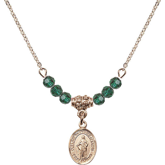 14kt Gold Filled Our Lady the Undoer of Knots Birthstone Necklace with Emerald Beads - 9383
