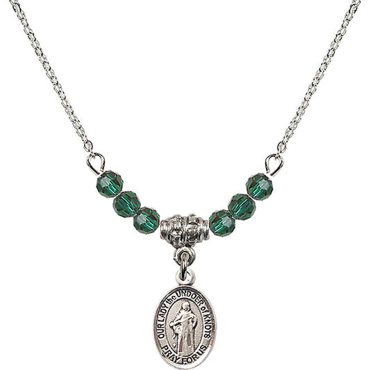 Sterling Silver Our Lady the Undoer of Knots Birthstone Necklace with Emerald Beads - 9383