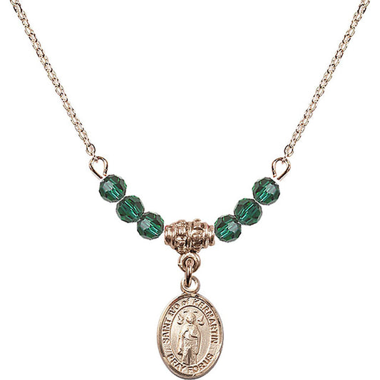 14kt Gold Filled Saint Ivo of Kelmartin Birthstone Necklace with Emerald Beads - 9384