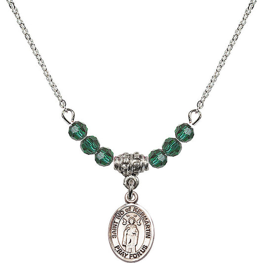 Sterling Silver Saint Ivo of Kelmartin Birthstone Necklace with Emerald Beads - 9384