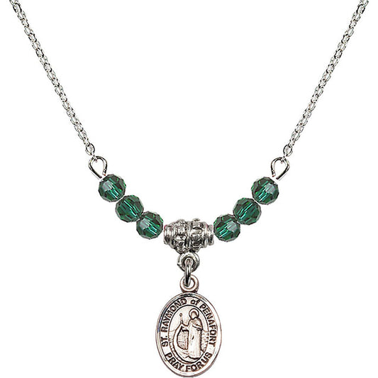 Sterling Silver Saint Raymond of Penafort Birthstone Necklace with Emerald Beads - 9385