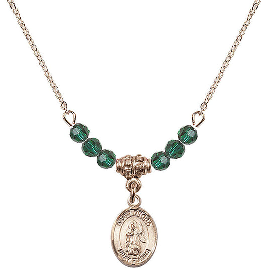 14kt Gold Filled Saint Drogo Birthstone Necklace with Emerald Beads - 9386