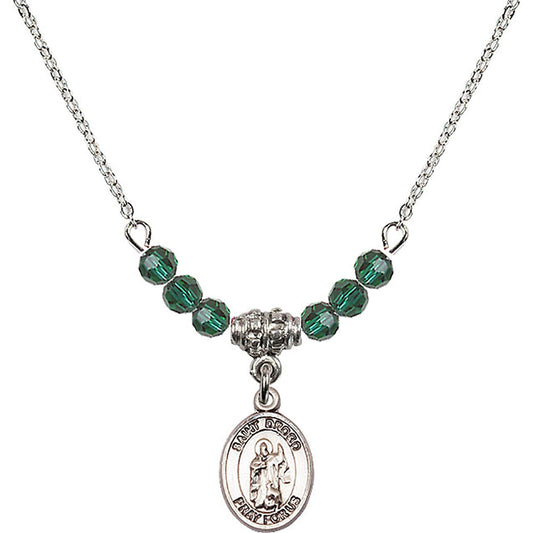 Sterling Silver Saint Drogo Birthstone Necklace with Emerald Beads - 9386