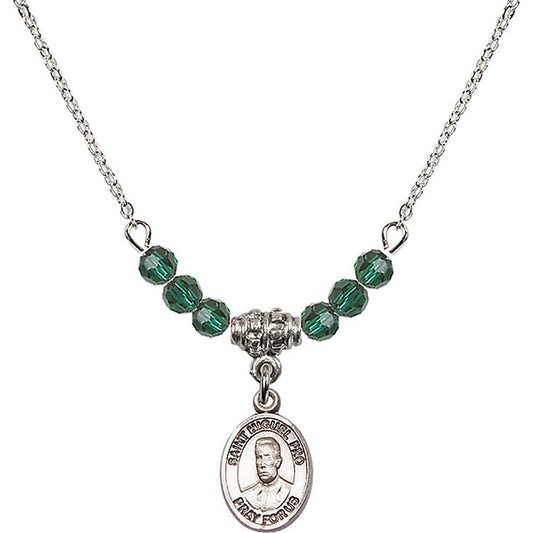 Sterling Silver Blessed Miguel Pro Birthstone Necklace with Emerald Beads - 9389