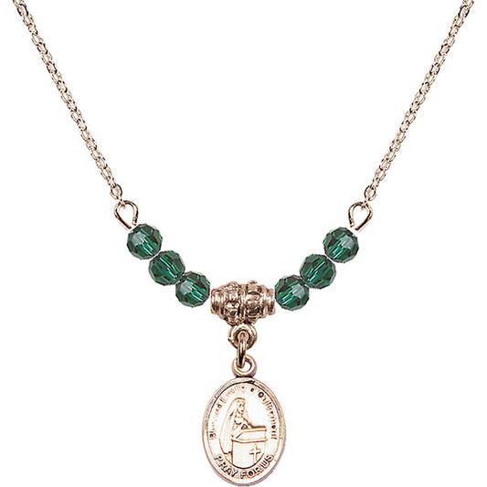 14kt Gold Filled Blessed Emilee Doultremont Birthstone Necklace with Emerald Beads - 9390