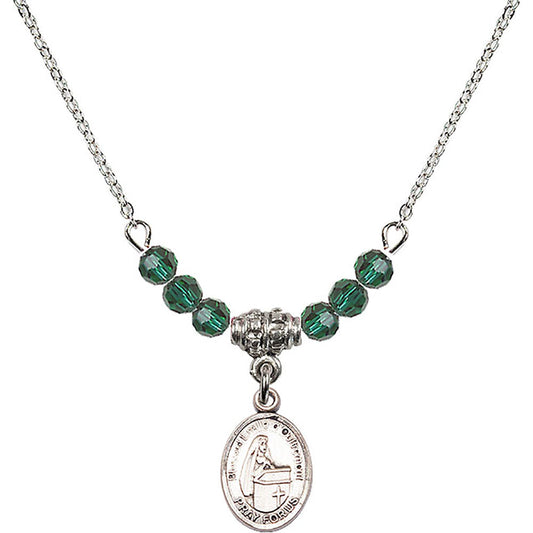 Sterling Silver Blessed Emilee Doultremont Birthstone Necklace with Emerald Beads - 9390
