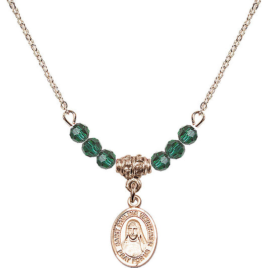 14kt Gold Filled Saint Pauline Visintainer Birthstone Necklace with Emerald Beads - 9391
