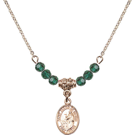 14kt Gold Filled Saint Jacob of Nisibis Birthstone Necklace with Emerald Beads - 9392